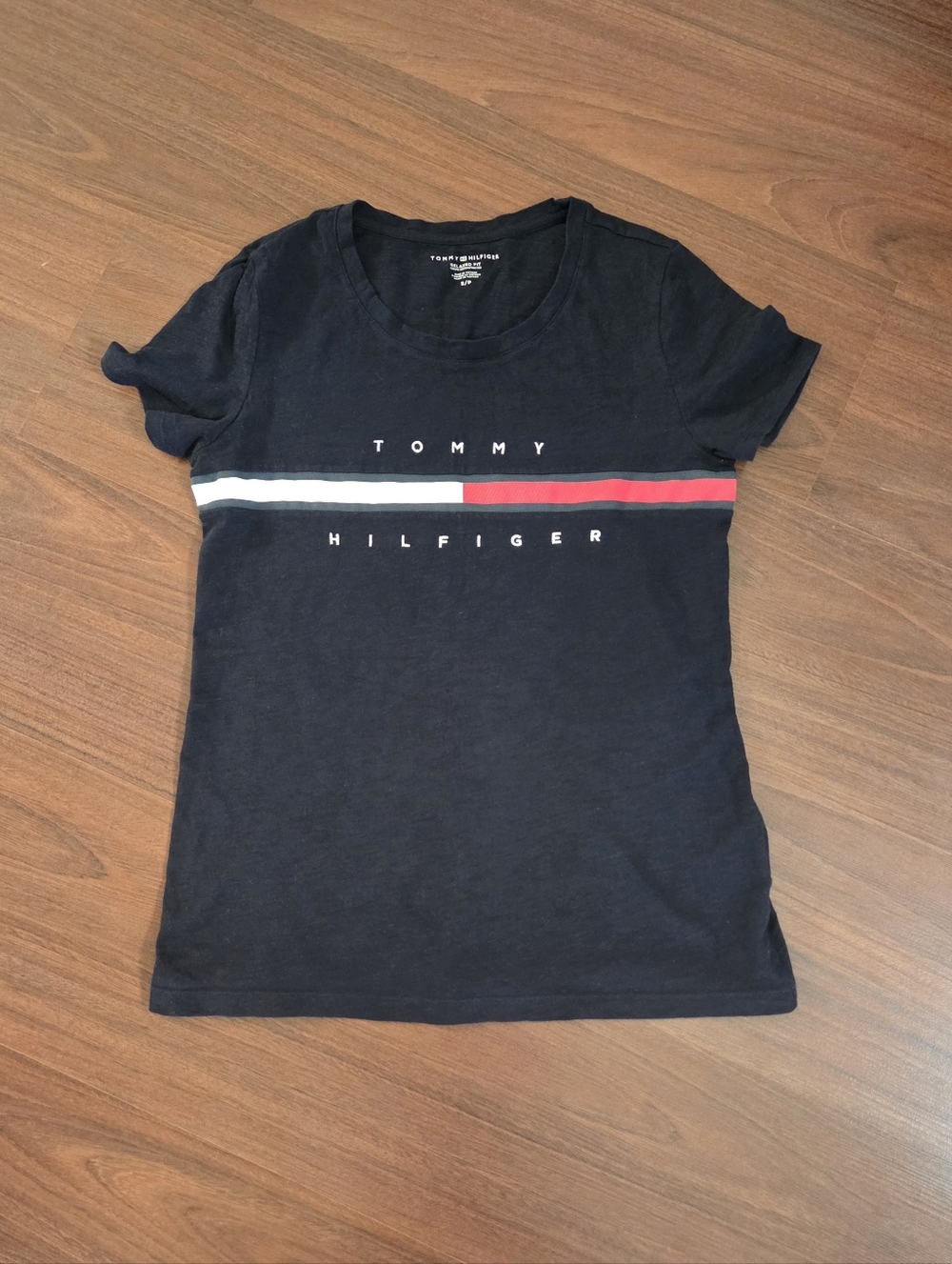 Tommy Hilfiger Women's Navy Logo Stripe Tee - Navy with Red & White